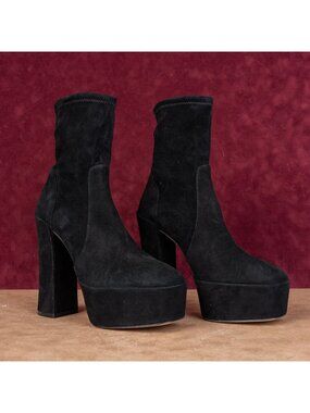 Stuart Weitzman Women Skyhigh Black Suede Platform Fashion Ankle Boots sz 8.5